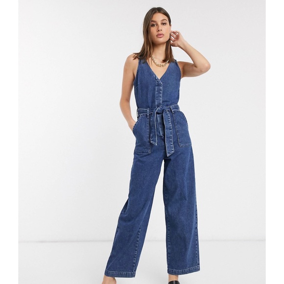 ASOS Pants - ASOS Jumpsuit Denim V Neck Tie Waist in Blue Size 6